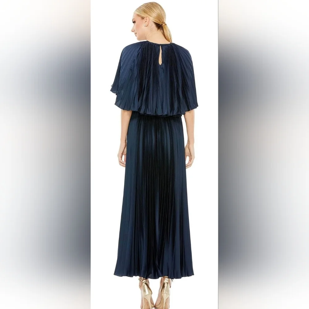 Mac Duggal PLEATED CAPLET T-LENGTH DRESS 49638, Size 18 Navy NWT - Picture 2 of 16